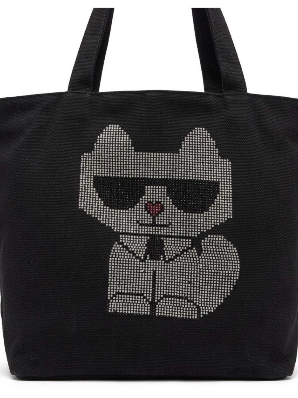 KARL LAGERFELD Black Tote Bag Rhinestone Cat Graphic Top Handle Women